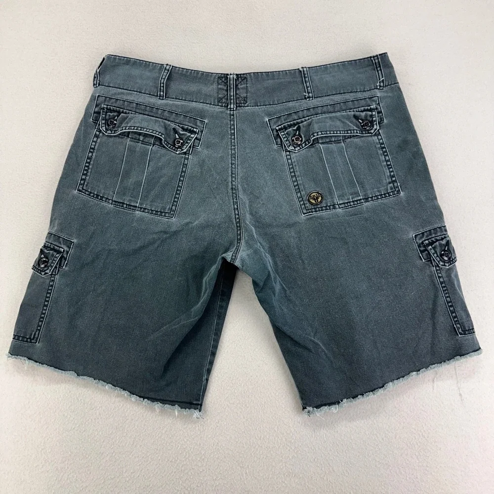 FALLEN Cargo Shorts Mens 38 Grey Canvas Y2K Long Skater Canvas‎ Raw Hem Utility